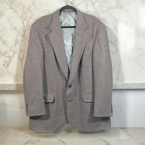 Lands End Mens Blazer Sport Coat Two Button Jacket 46L Wool Tweed‎ Brown Office